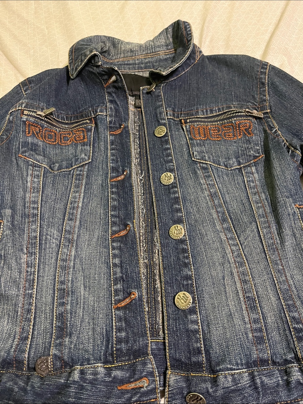 Rocawear Dark Blue Embroidered Denim Jacket